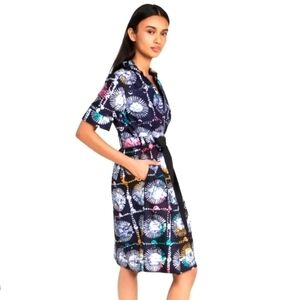 Busayo Emi collared  batik printdress purple large NWT